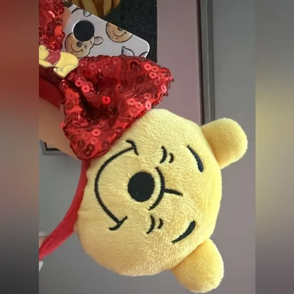 Disney Winnie the Pooh Plush Ears with Red Sequin Bow, Headband, Primark - Picture 3 of 4